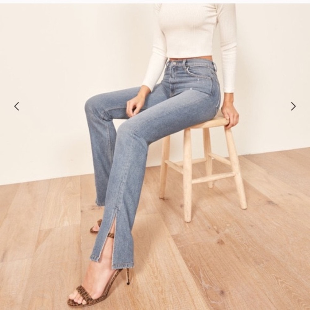 Reformation high rise Perri flare split leg denim jeans